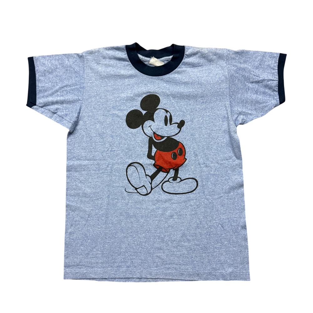 Vintage 80s Disney Casuals Mickey Mouse Ringer T-Shirt Tee Heather Blue
